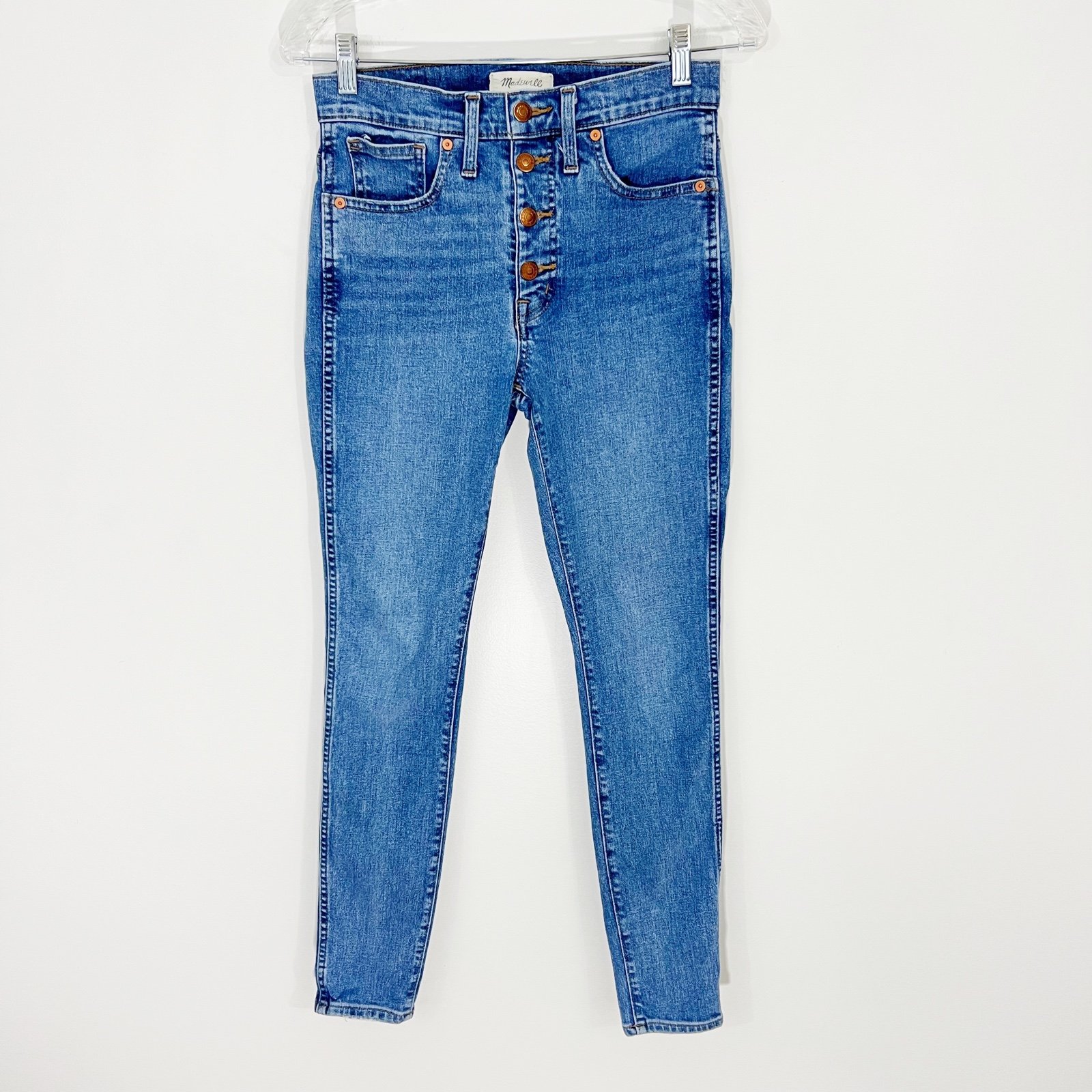 Madewell 10” High Rise Skinny Jeans in Dewitt Wash Button Front Tencel Size 27