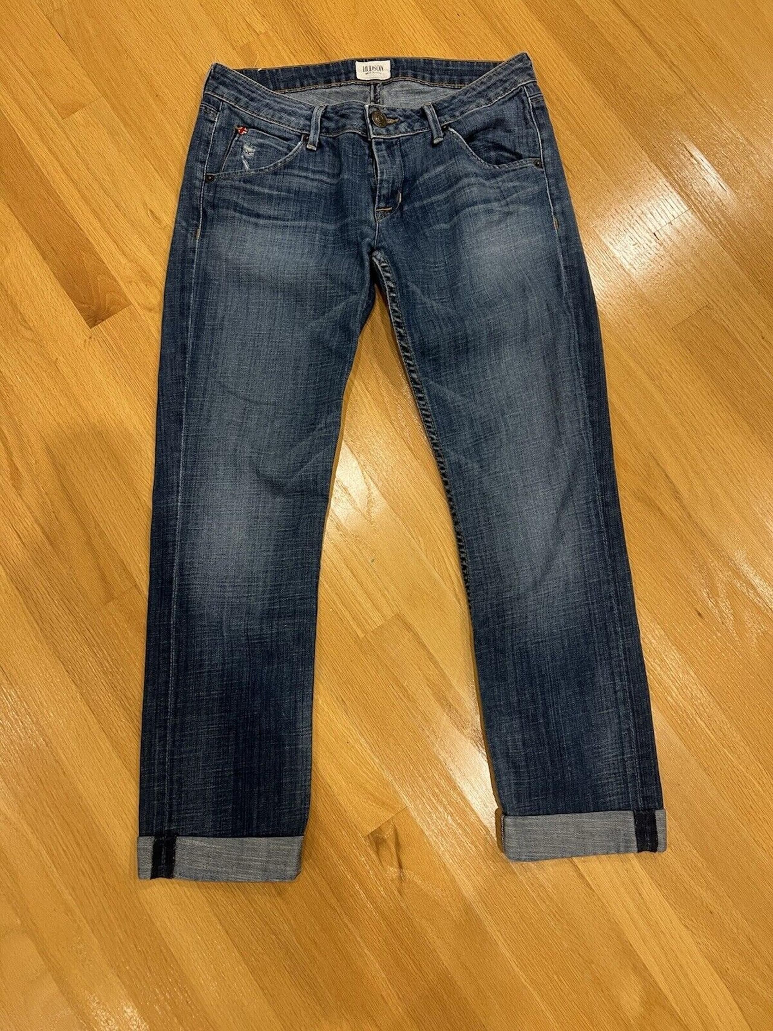 Hudson Jean Women 26 Blue Straight Bacara Crop Cuffed Dark Wash Low Rise Denim