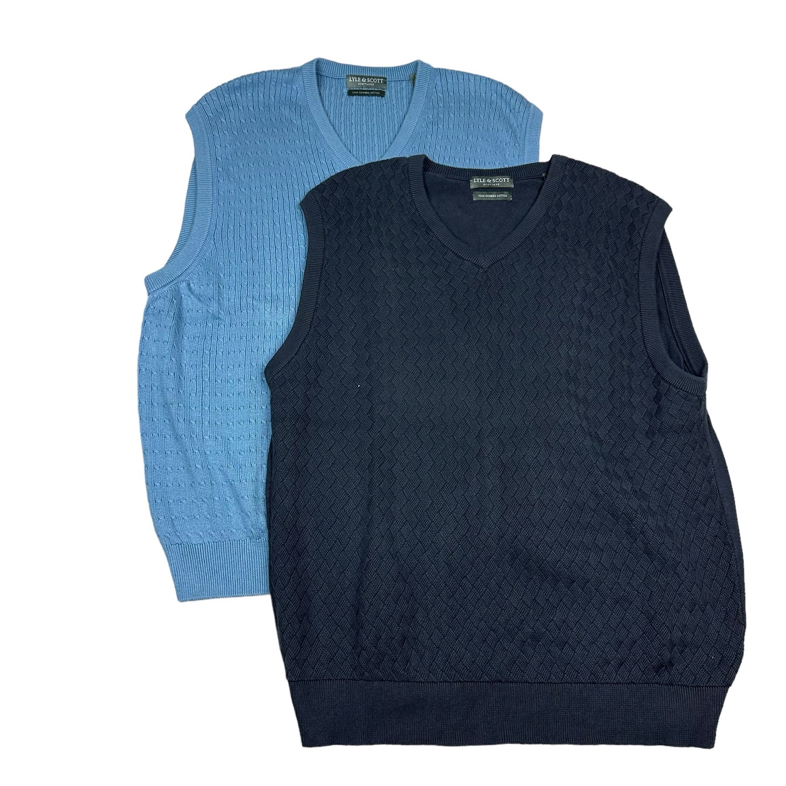 Lyle & Scott Size L Mens Blue Combed Cotton Knit Sweater Vest Lot