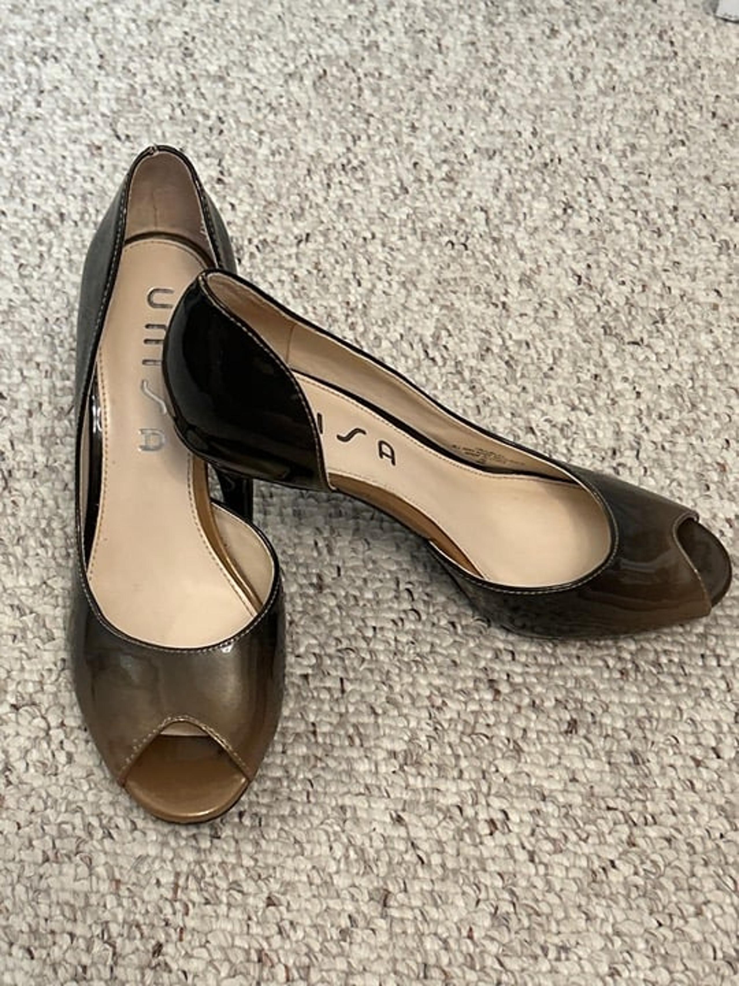 Unisa D'Orsay Pumps Size 7M Jubilee Heels Black Peep Toe 3-1/4" Heel