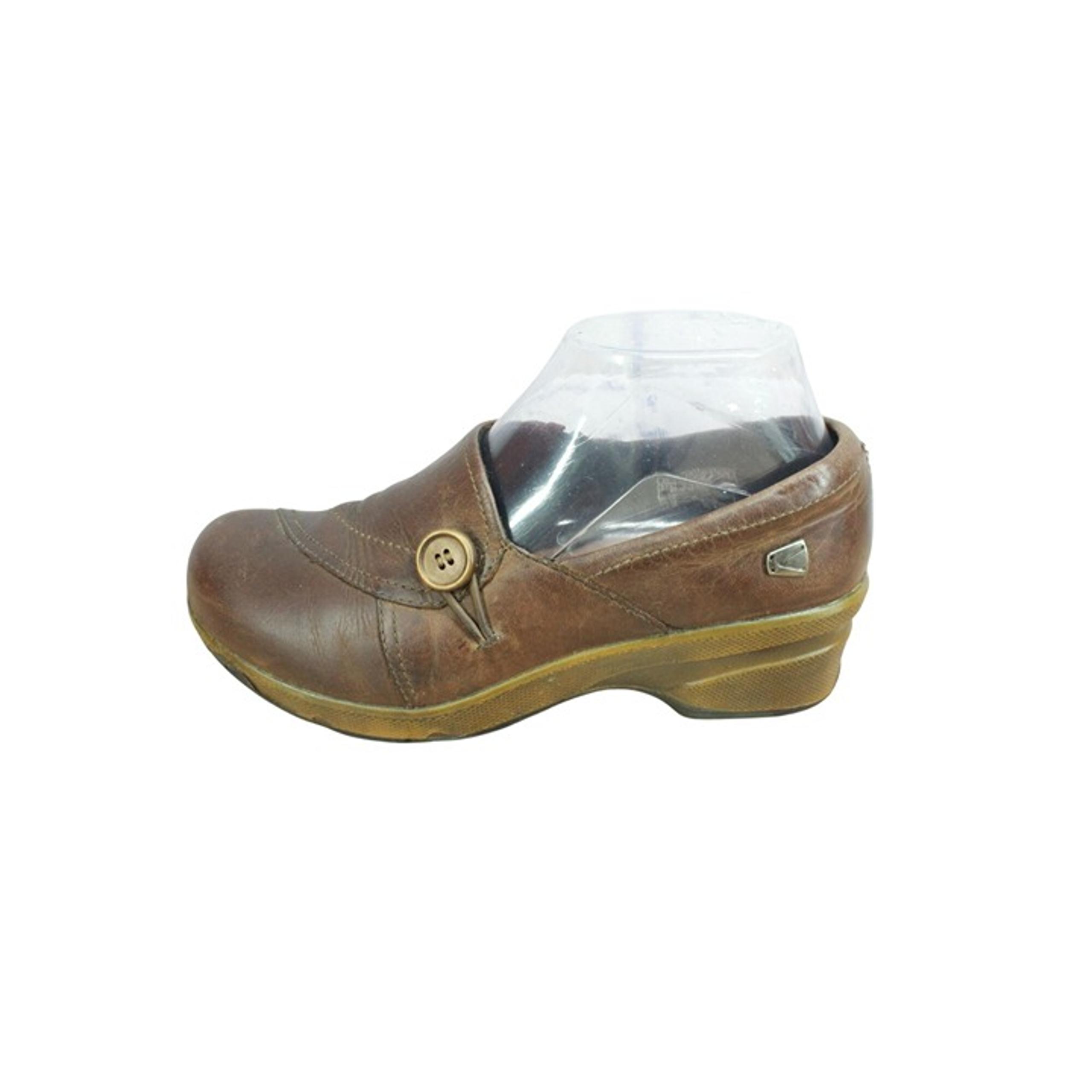 Keen Mora Button Women's Brown Leather Slip On Non Slip Casual Mule Clogs Size 7
