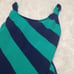Vintage 60s/70s Robby Len Union Made Navy and Teal Striped One-Piece Swimsuit