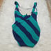 Vintage 60s/70s Robby Len Union Made Navy and Teal Striped One-Piece Swimsuit