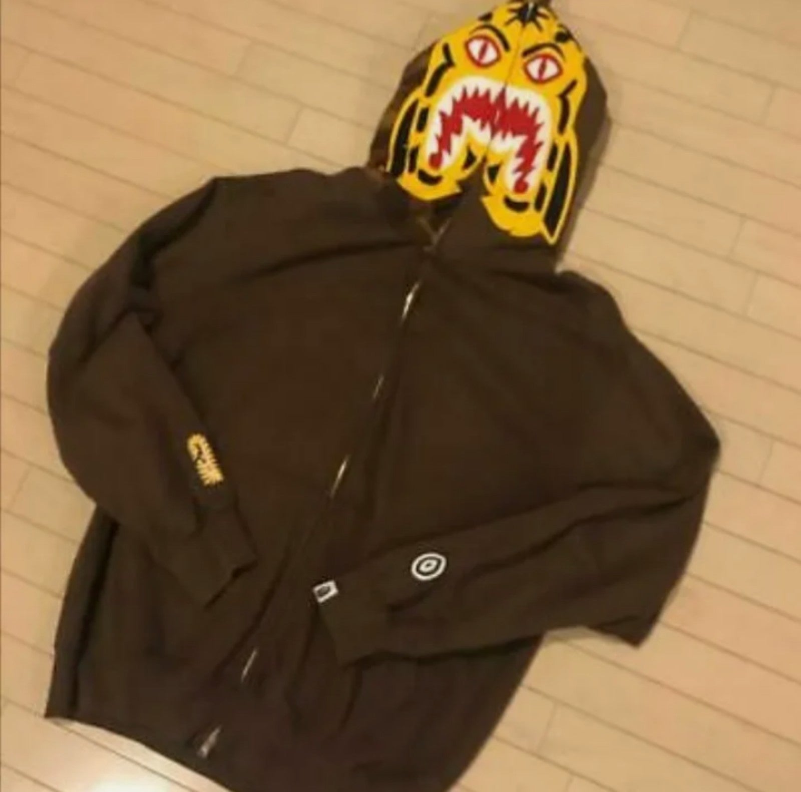 A BATHING APE Bape Tiger Shark Head Half Camo BROWN Hoodie *RARE