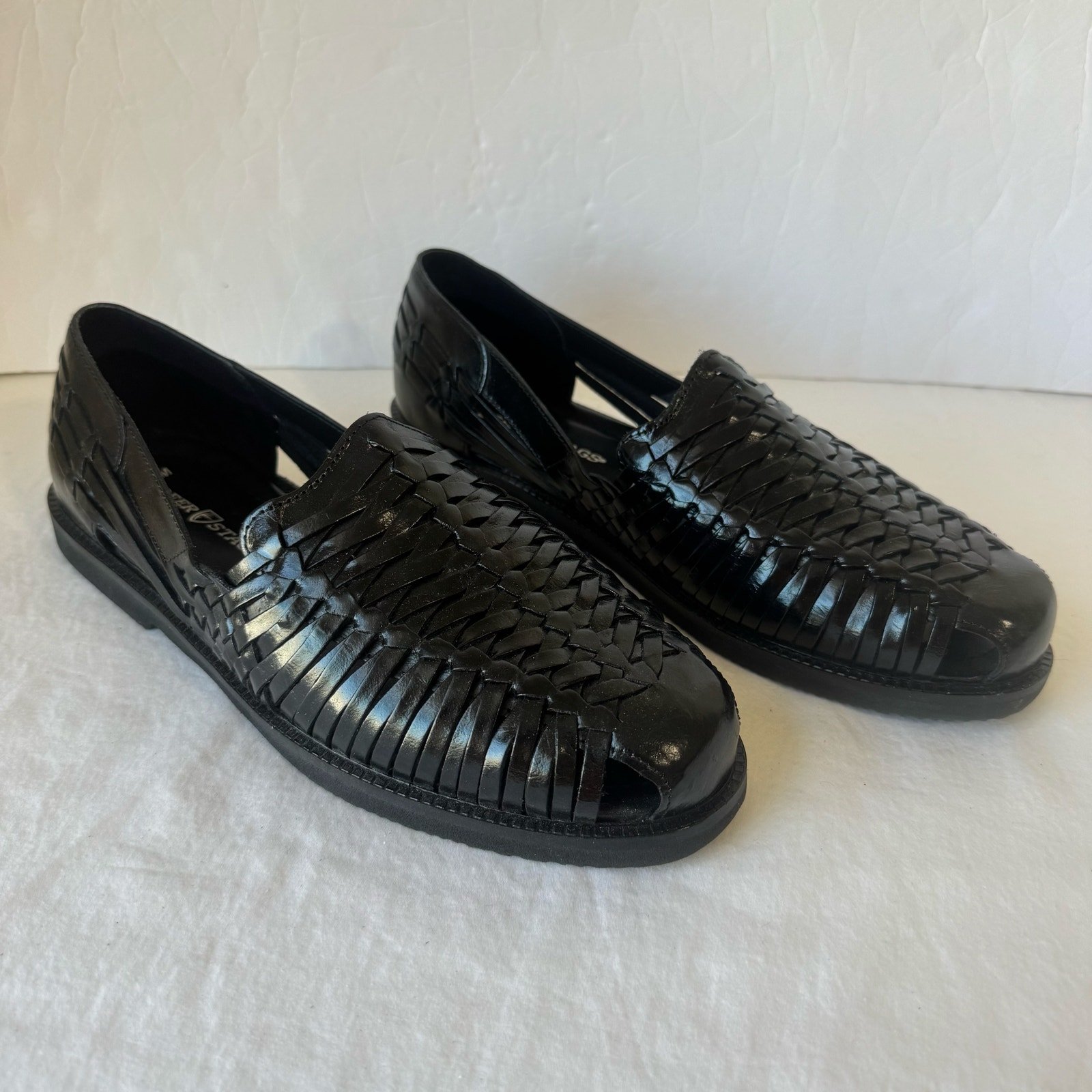 NIB Deer Stags Men's Antonio Woven Leather Shoes Loafer Sandals 10.5 Black