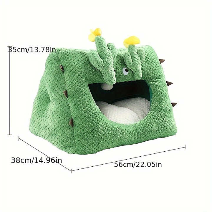 green Cozy Cactus Shaped Cat Bed For Winter, Detachable -bff9