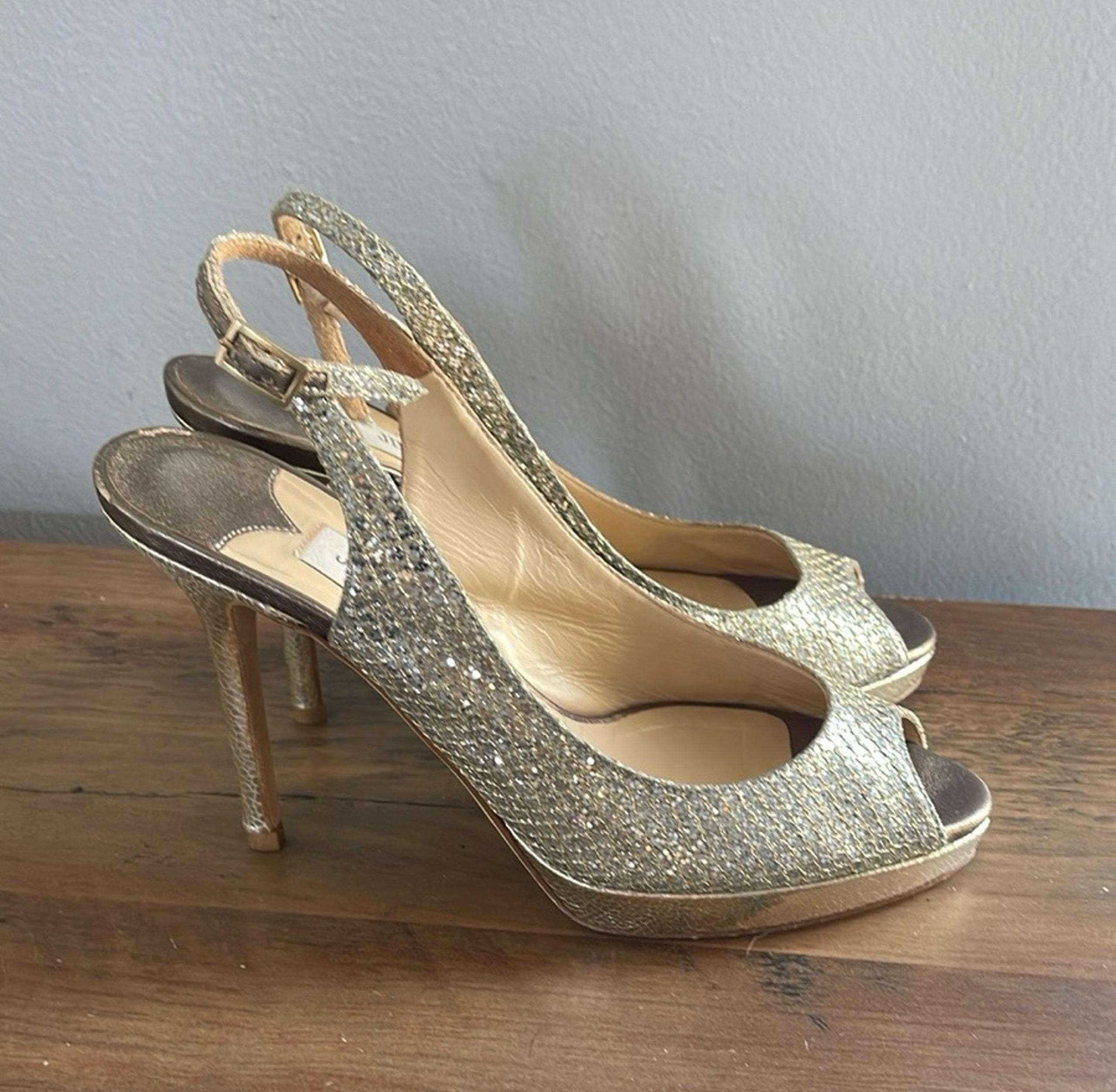 Jimmy Choo champagne Peep-Toe Slingback Heels