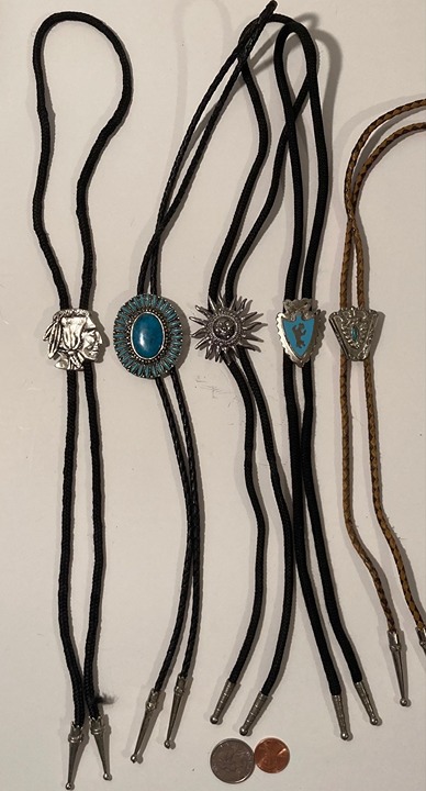 Vintage Lot of 5 Metal Bolo Ties, Native, Turquoise, Arrowhead, More, Nice West