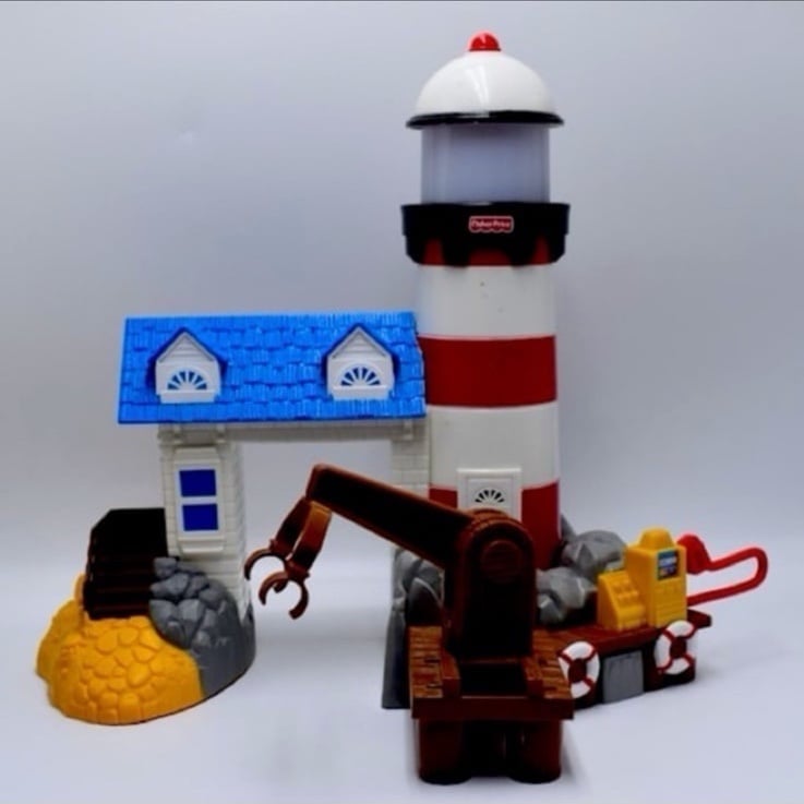 Fisher Price Geotrax Harbor Docks Lighthouse Accessory Light & Sound WORKS