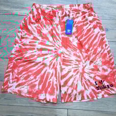 NEW Adidas I heart love Tokyo swim trunks shorts red tie dye men's Medium/Large?