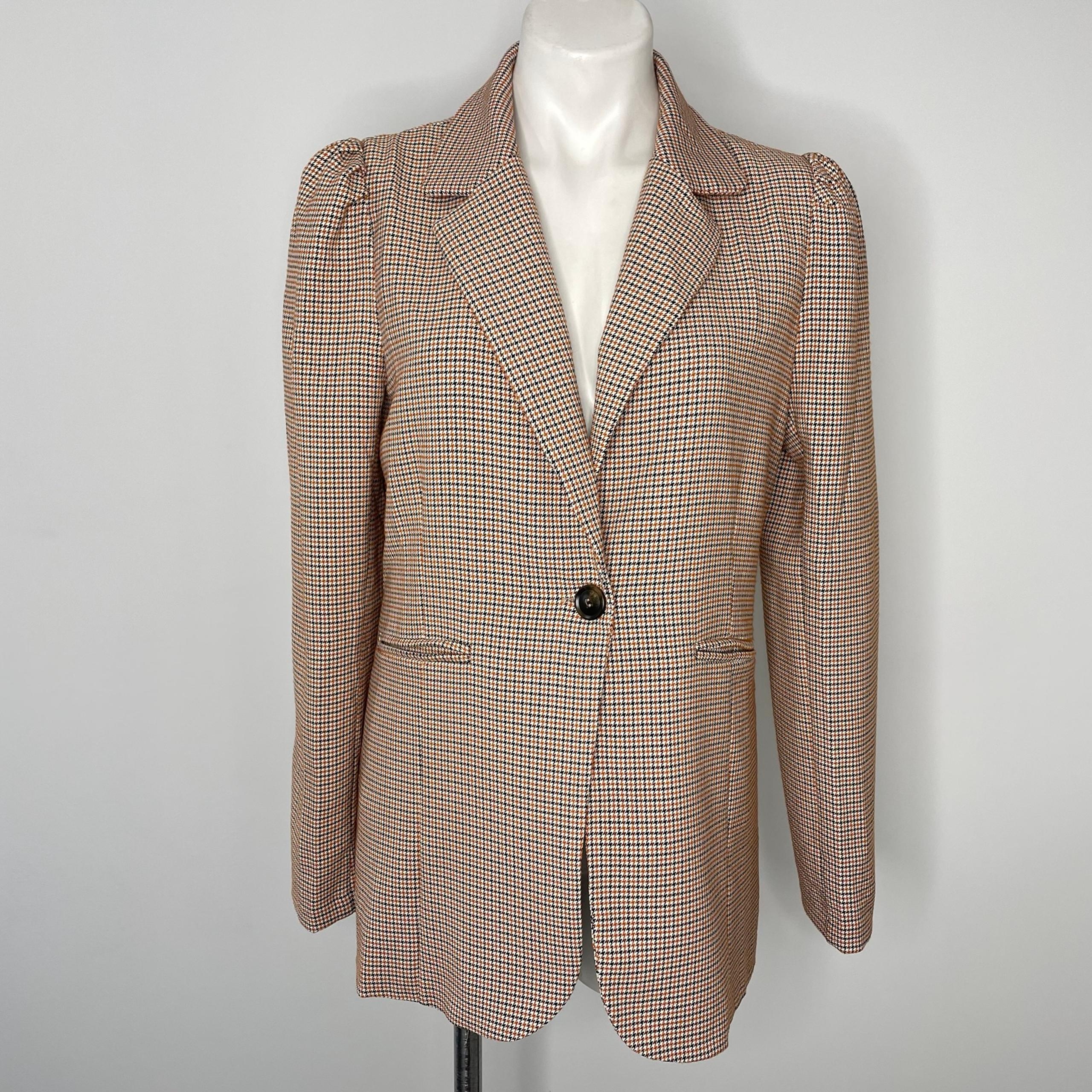 Potter’s Pot Plaid Check Blazer Lg Rust Black White Puffy Shoulders 1 Button