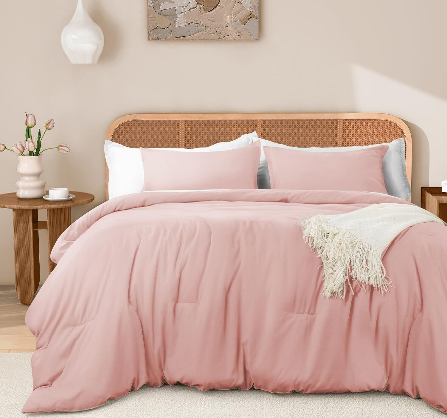 3Pcs Pink Comforter Set Queen,1 Lightweight Comforter88 x8 8\ 