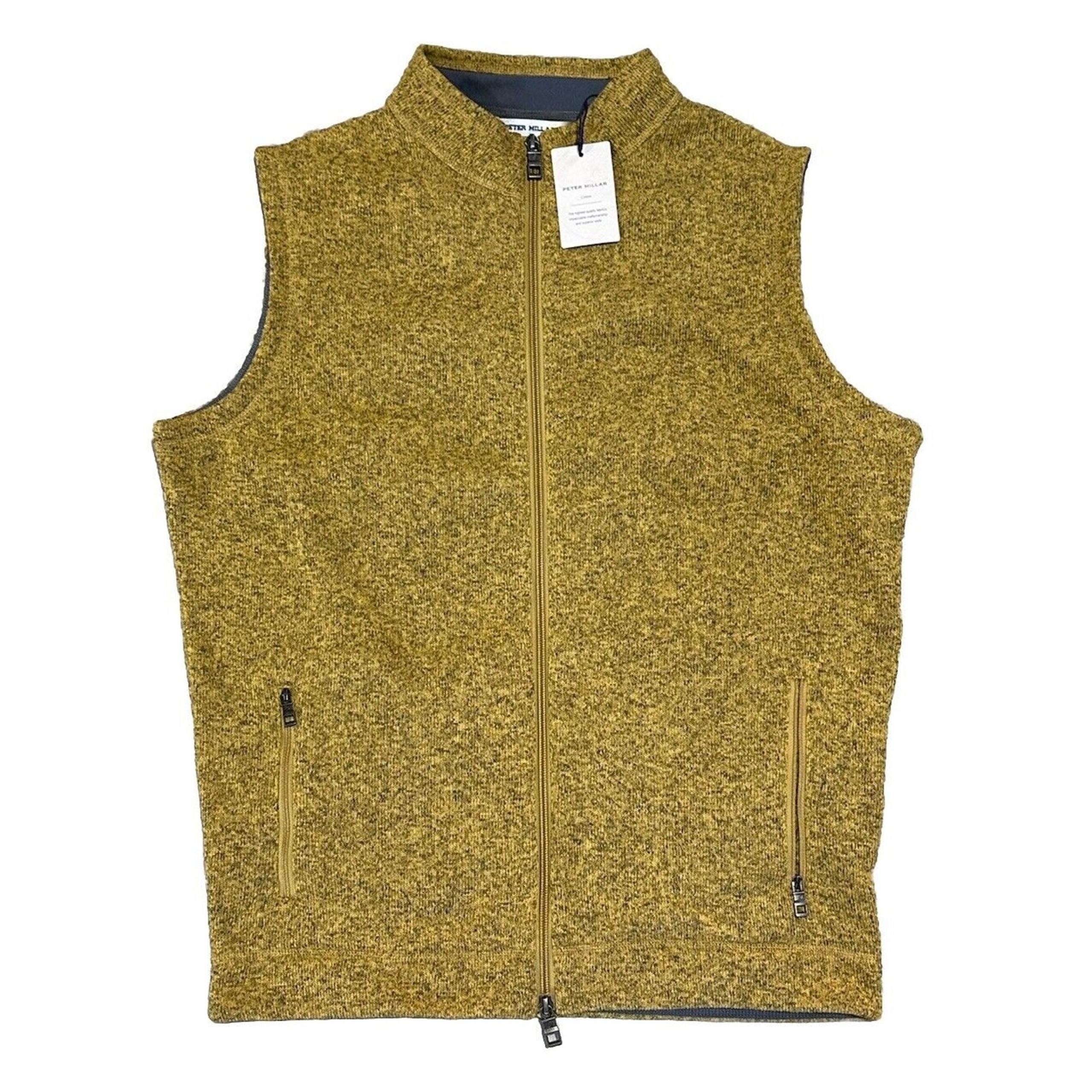Peter Millar Crown Full Zip Sweater Fleece Vest Dijon Yellow Men's Sz M