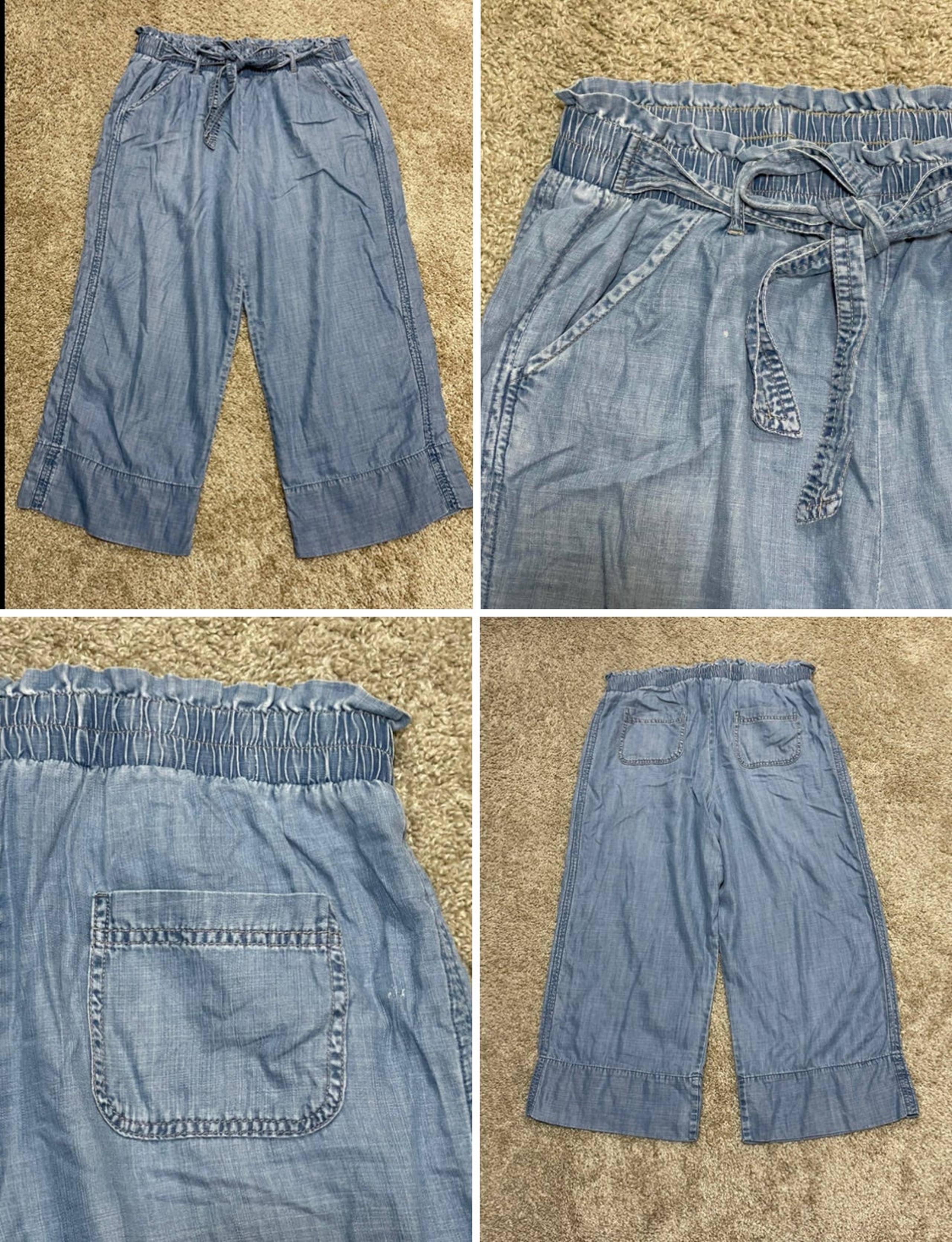 Knox Rose paper bag chambray wide leg trouser womens sz Large hi waist pullon