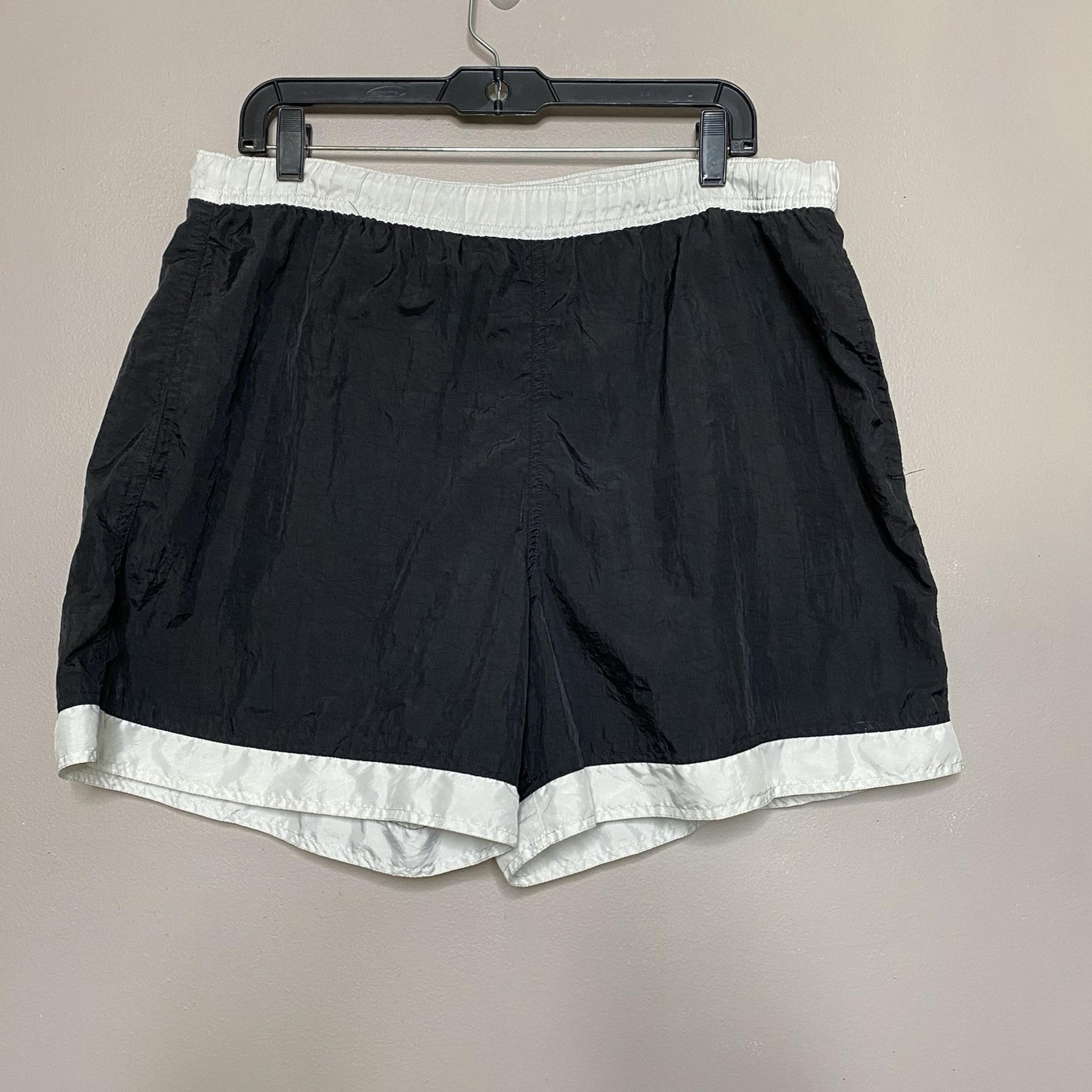 Vintage Womens Shorts Size L 12-14 Nylon Runners 90s Hi Waisted Black White - Nike