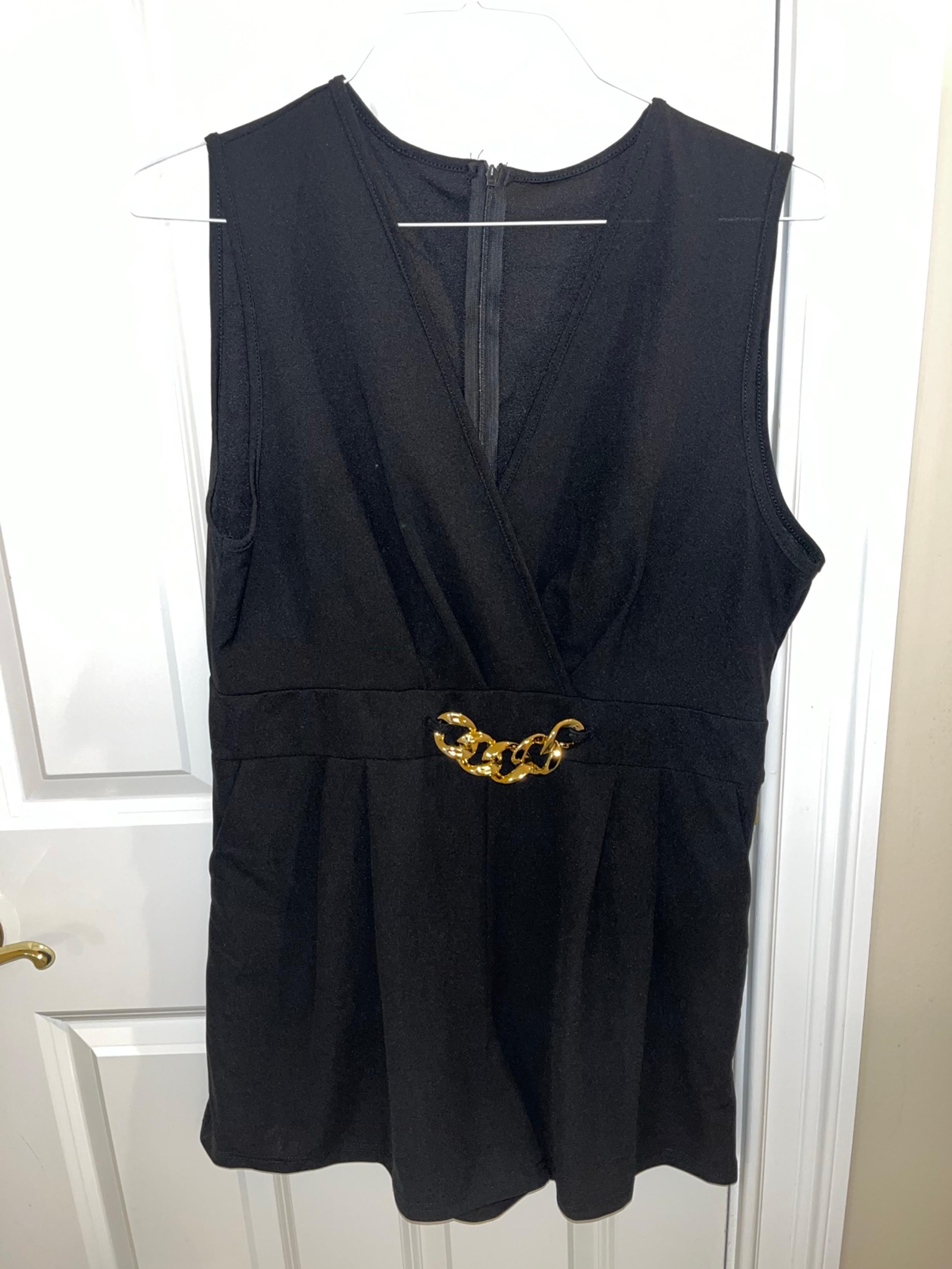 Chic Solid Black V Neck Short Jumpsuit Xl With Pockets