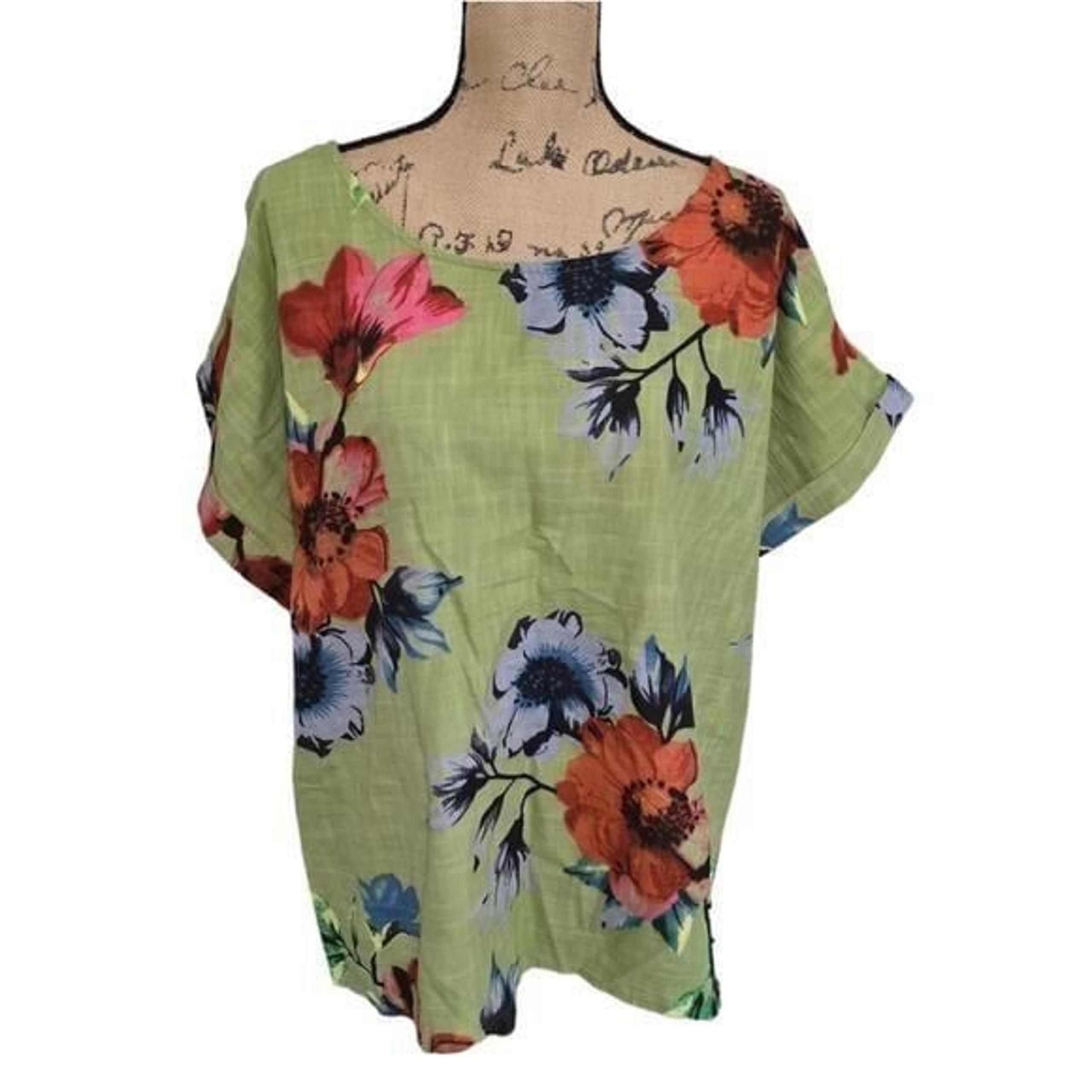 Anthropologie x Rd & Koko Linen Green Floral Hawaiian Beach Shirt Plus Size New