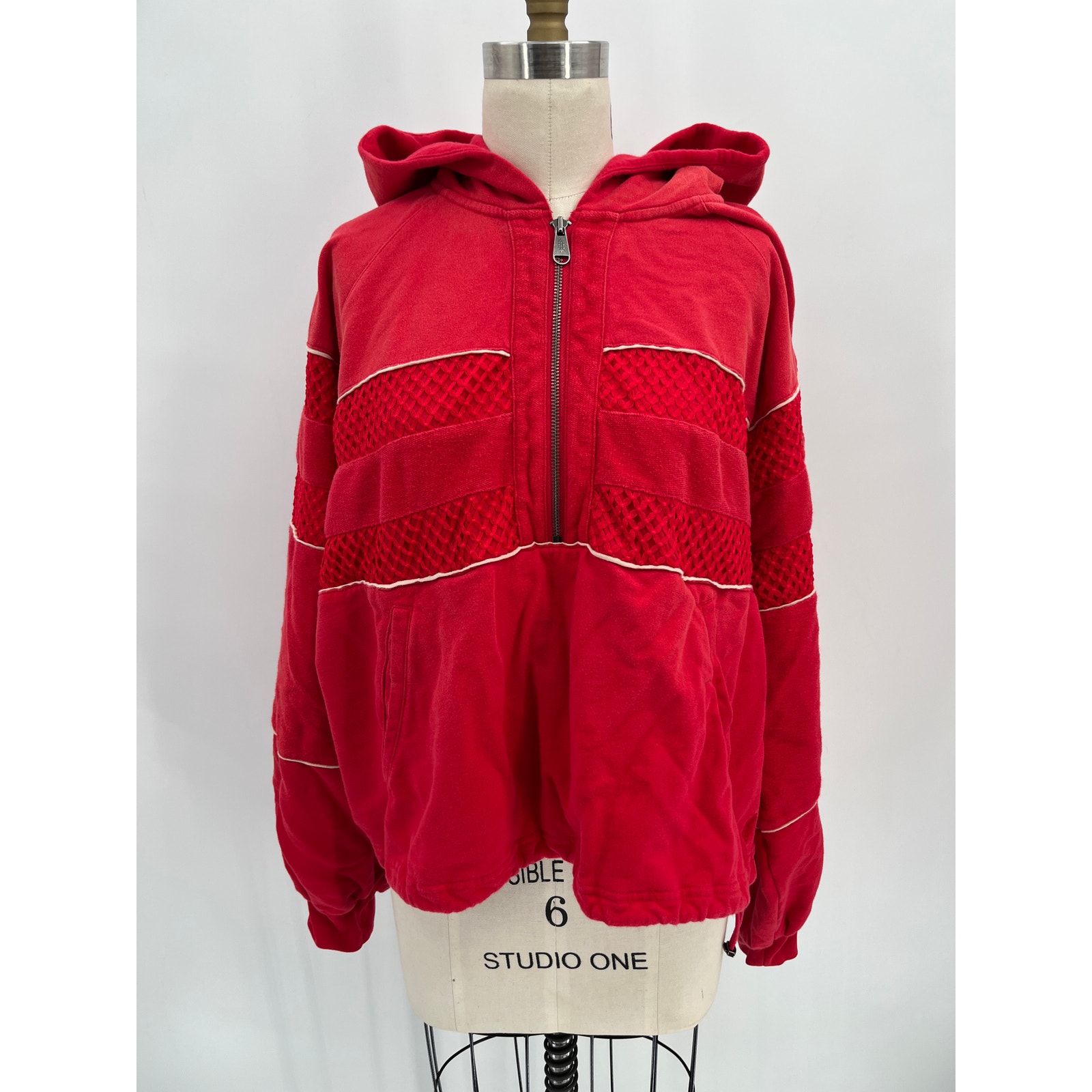 Free People Movement Win Win Hoodie Sz L Red 1/2 Zip Pullover Blouson