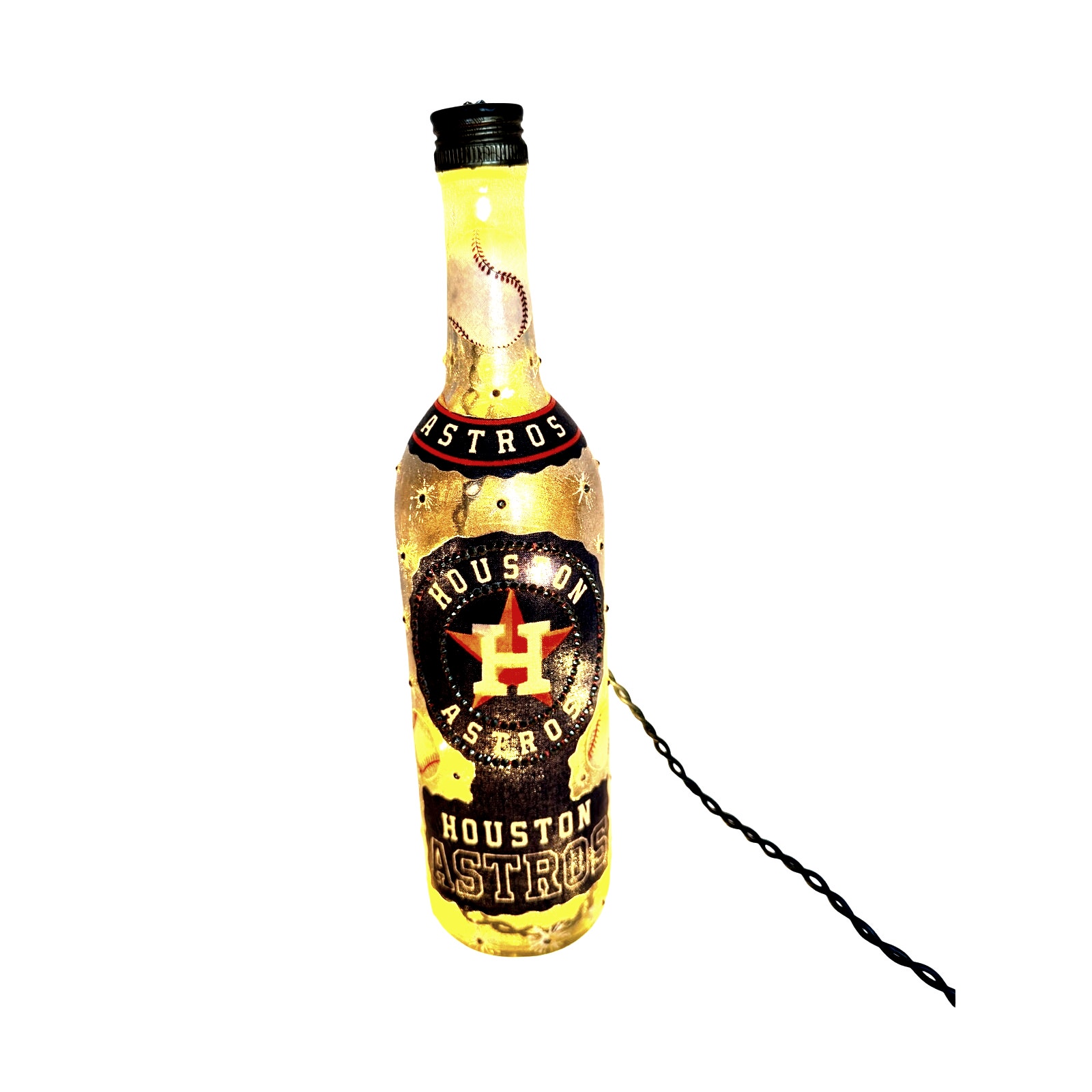 Houston Astros Designer Glass Bottle w/ Lights *Unique Gift Idea