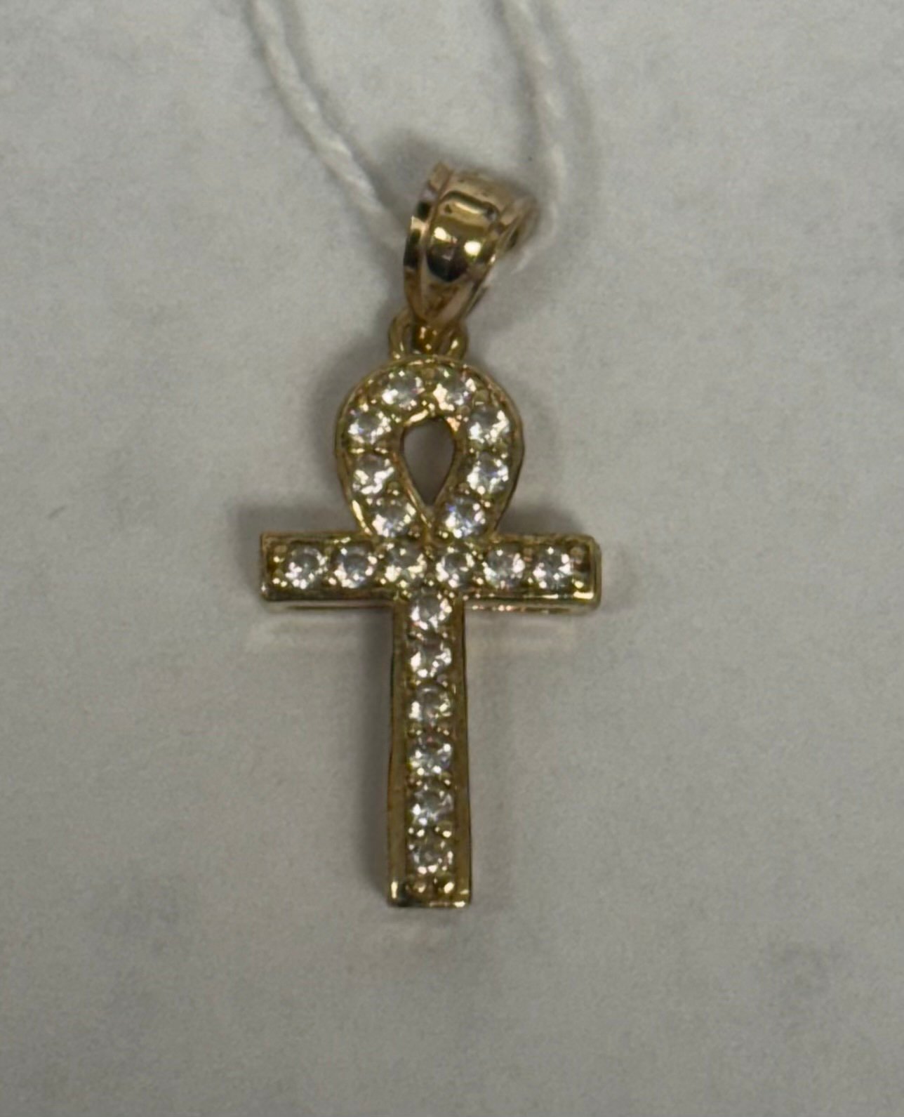 10kt Yellow Gold Ankh with Cubic Zirconias Charm Pendant 7/8”