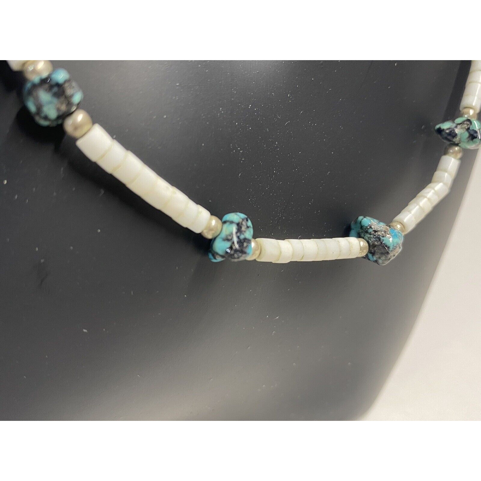 Childs Size Peru Turquoise White Shell Necklace Southwestern Native Jewelry 15”