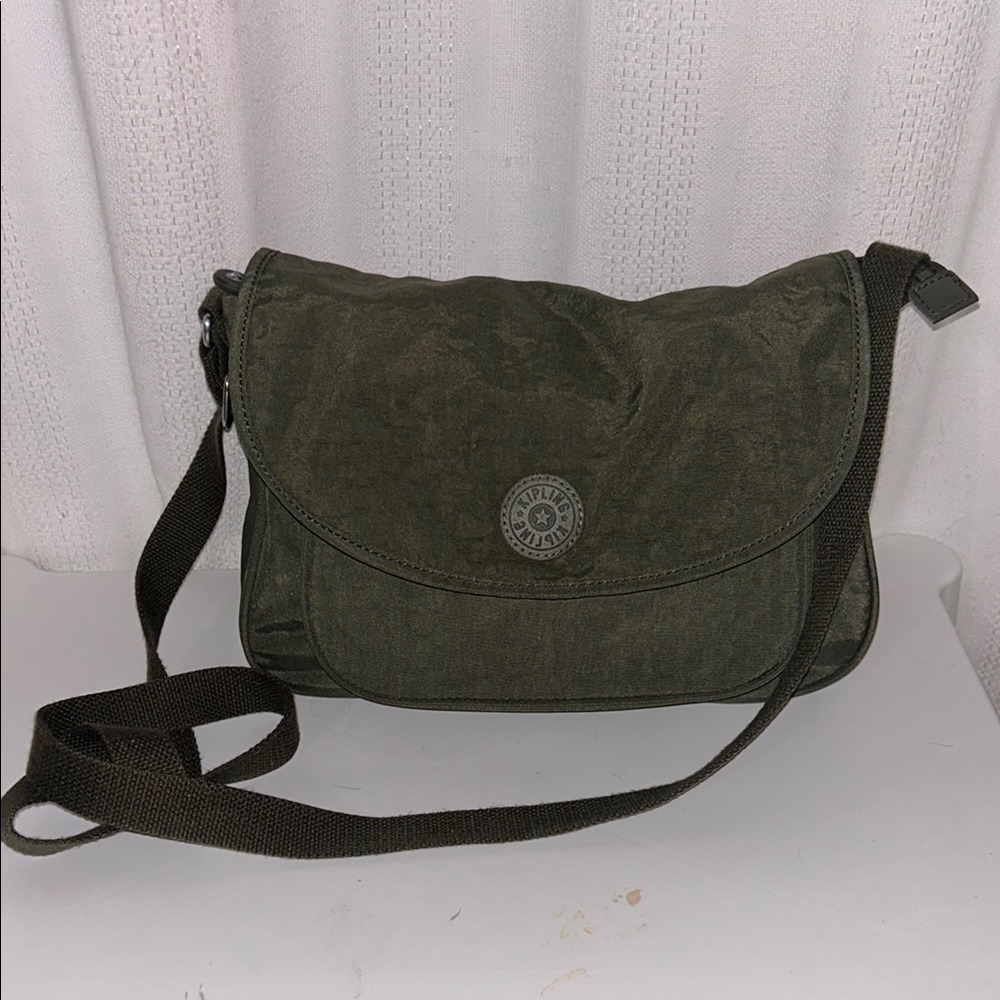 Kipling Sunita Olive Green, Tan Interior, Zipper Crossbody Nylon