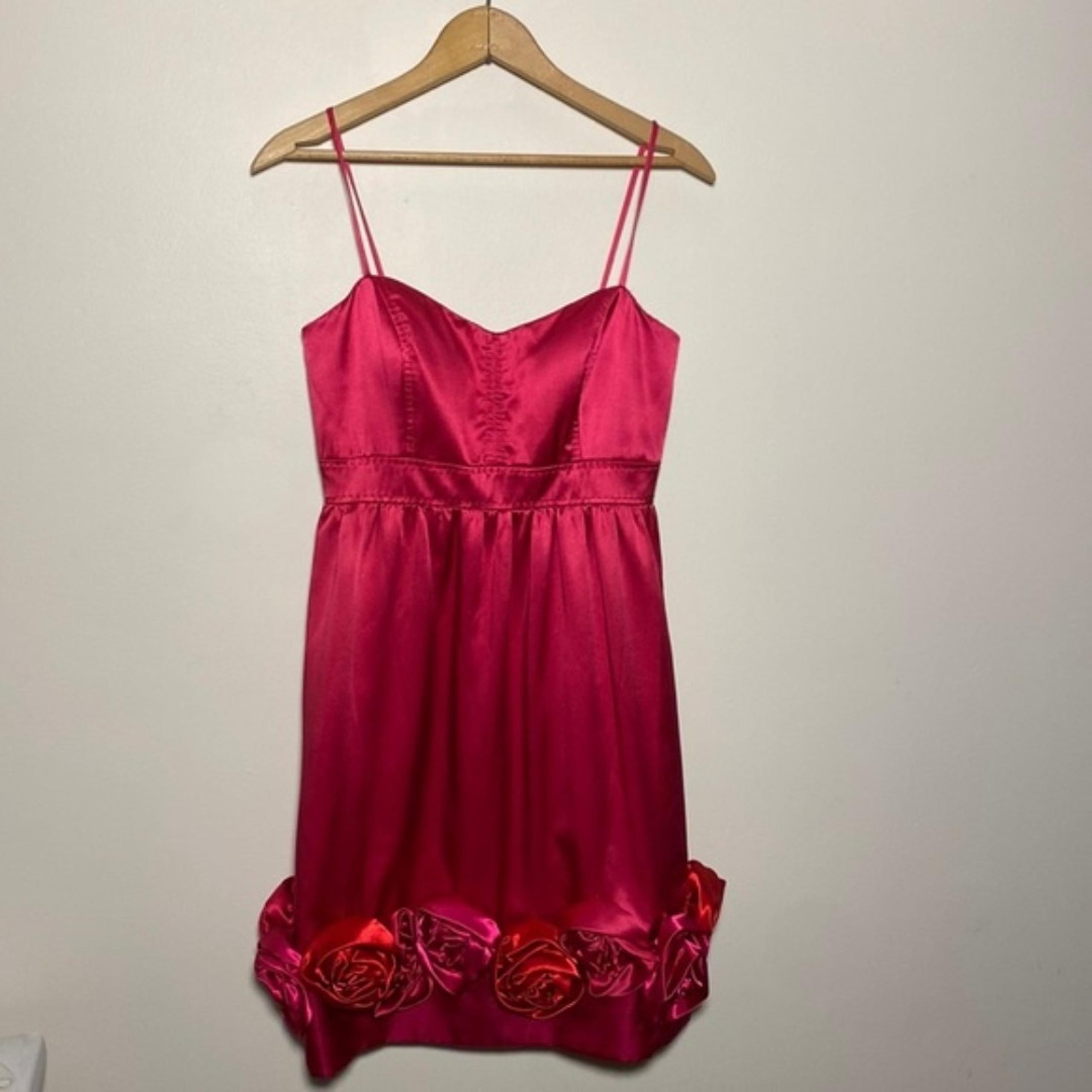 Phoebe Couture Silk Spaghetti Strap Empire Waist Cocktail Dress w/ Rosette Hem