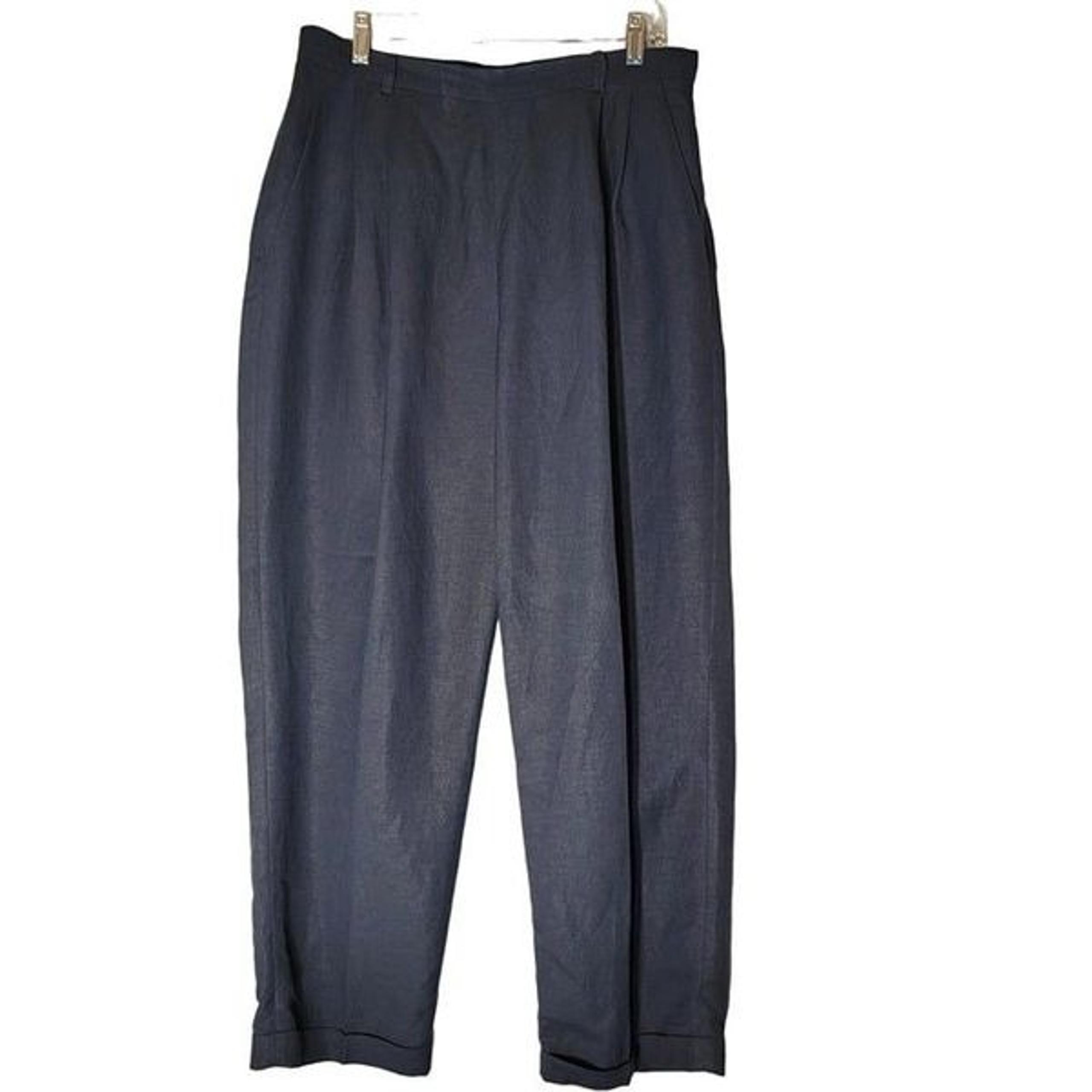 Eddie Bauer Classic Trouser Womens 14P Linen Blend High Waisted Pleated Black