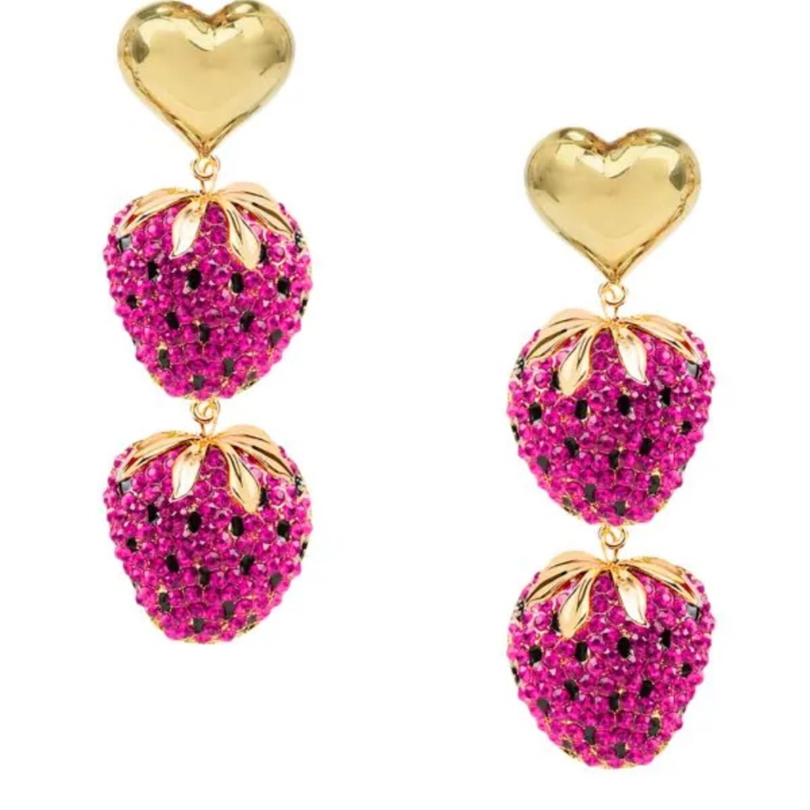 18K Goldplated & Cubic Zirconia Strawberry Drop Earrings - NWT
