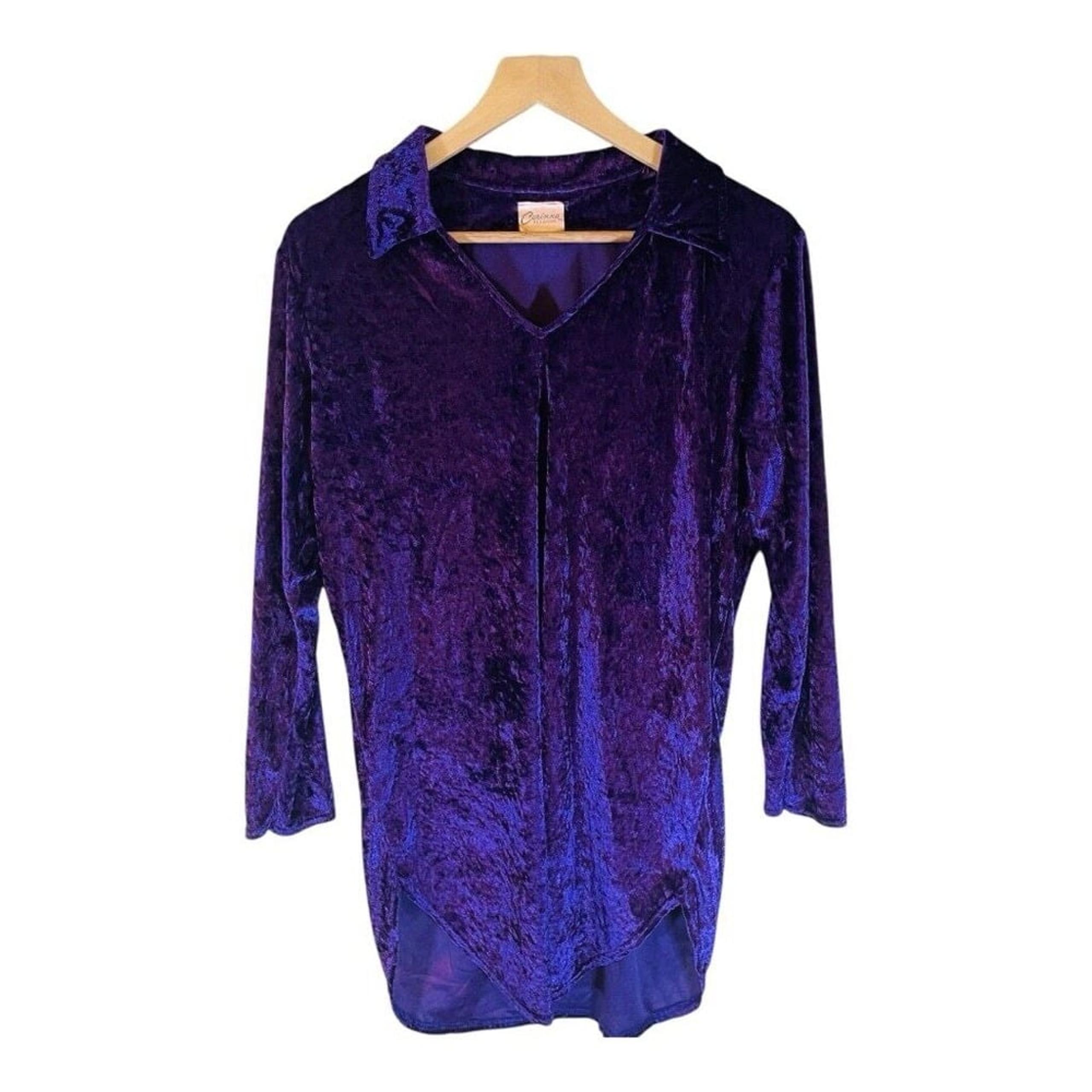 Corinna Fashions Womens Blouse M Medium Purple Velvet Collar V Neck Casual Comfy