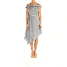 NWT Intermix white gray stripe off shoulder asymmetrical dress L