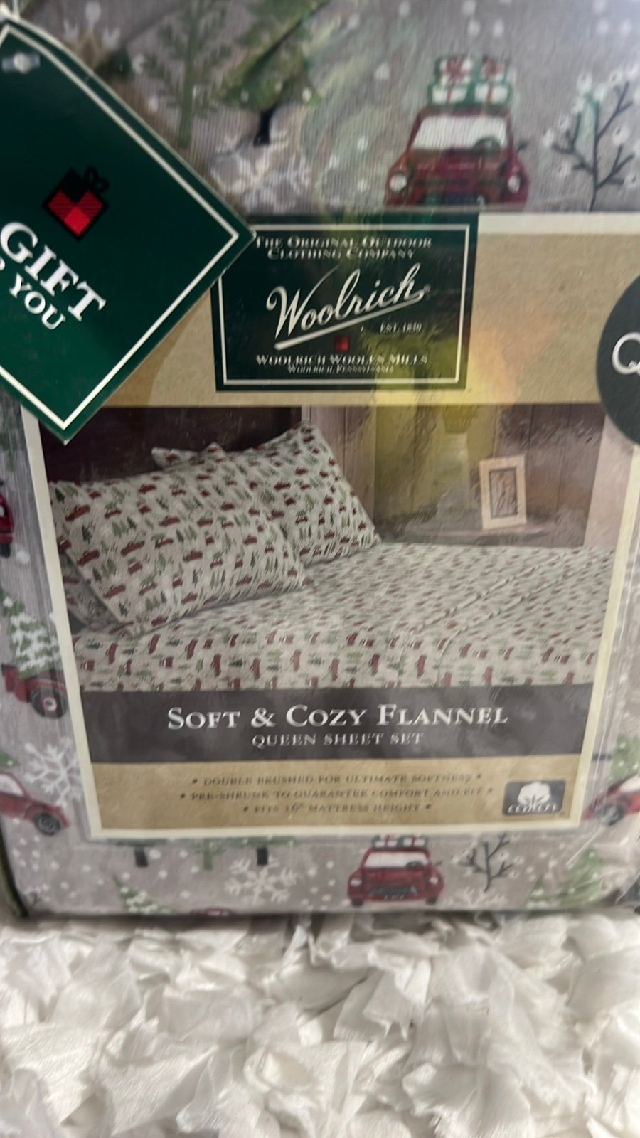 Woolrich Cotton Flannel Winter Christmas Trucks Queen Sheet Set