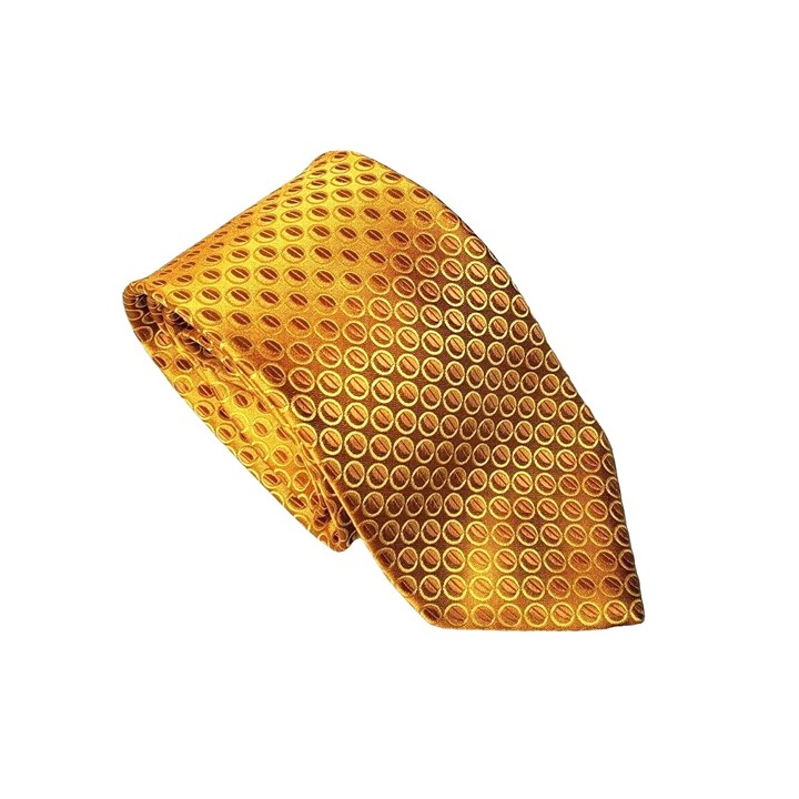 Uptown U Gold Men Gold Bubble Design Hand Made Fiber Brown Stripe Inset Necktie