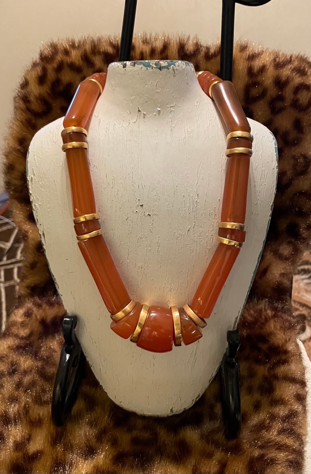 Liz Claiborne Necklace Brown & Mayte Gold Tone 80s 90sb Plastic statement