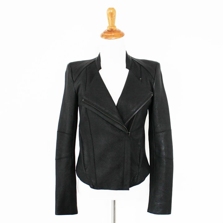 NEW Helmut Lang Wither Black Pebbled Lambskin Leather Motorcycle Jacket, P or XS