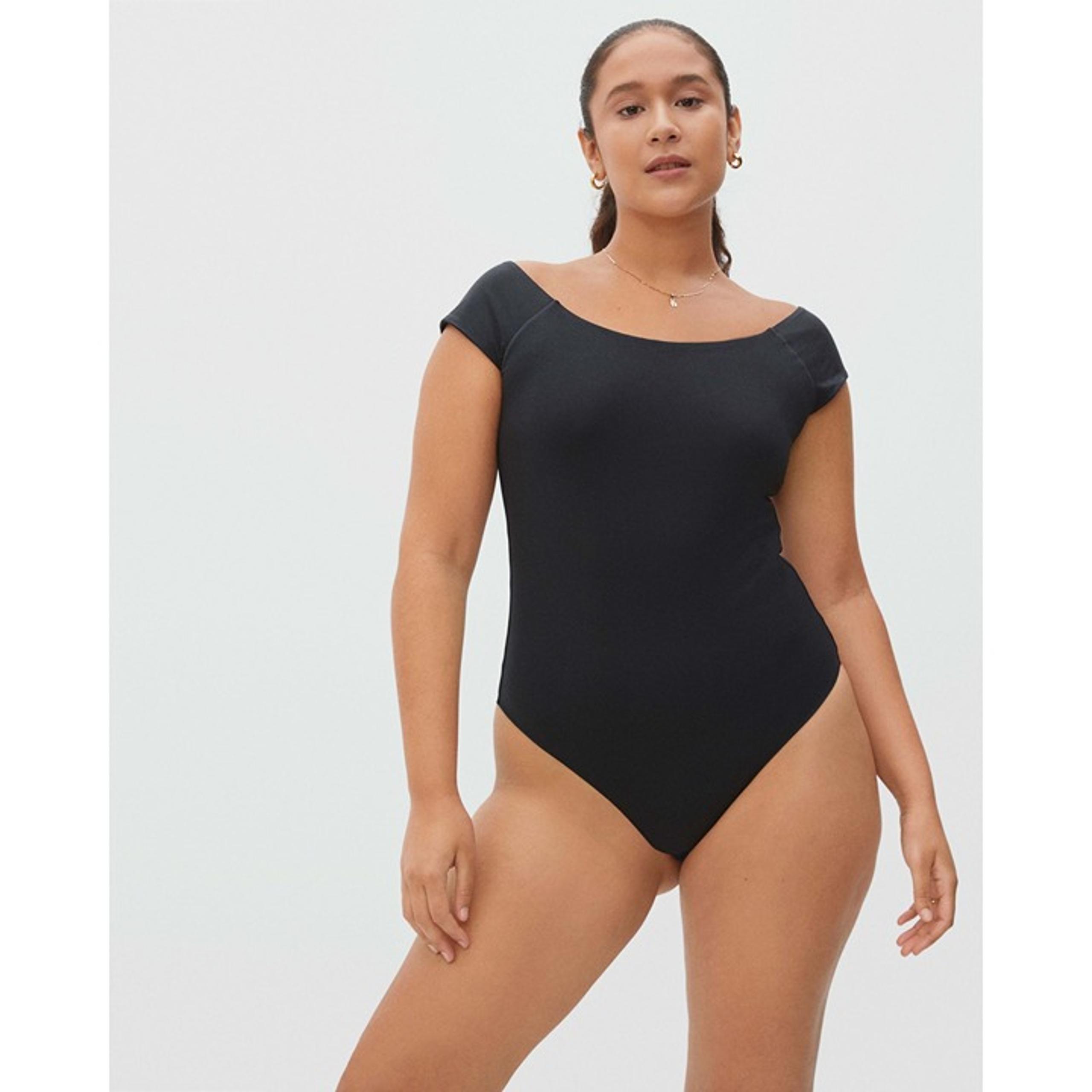 Everlane Womens The Off-the-Shoulder Bodysuit Thong Black XS