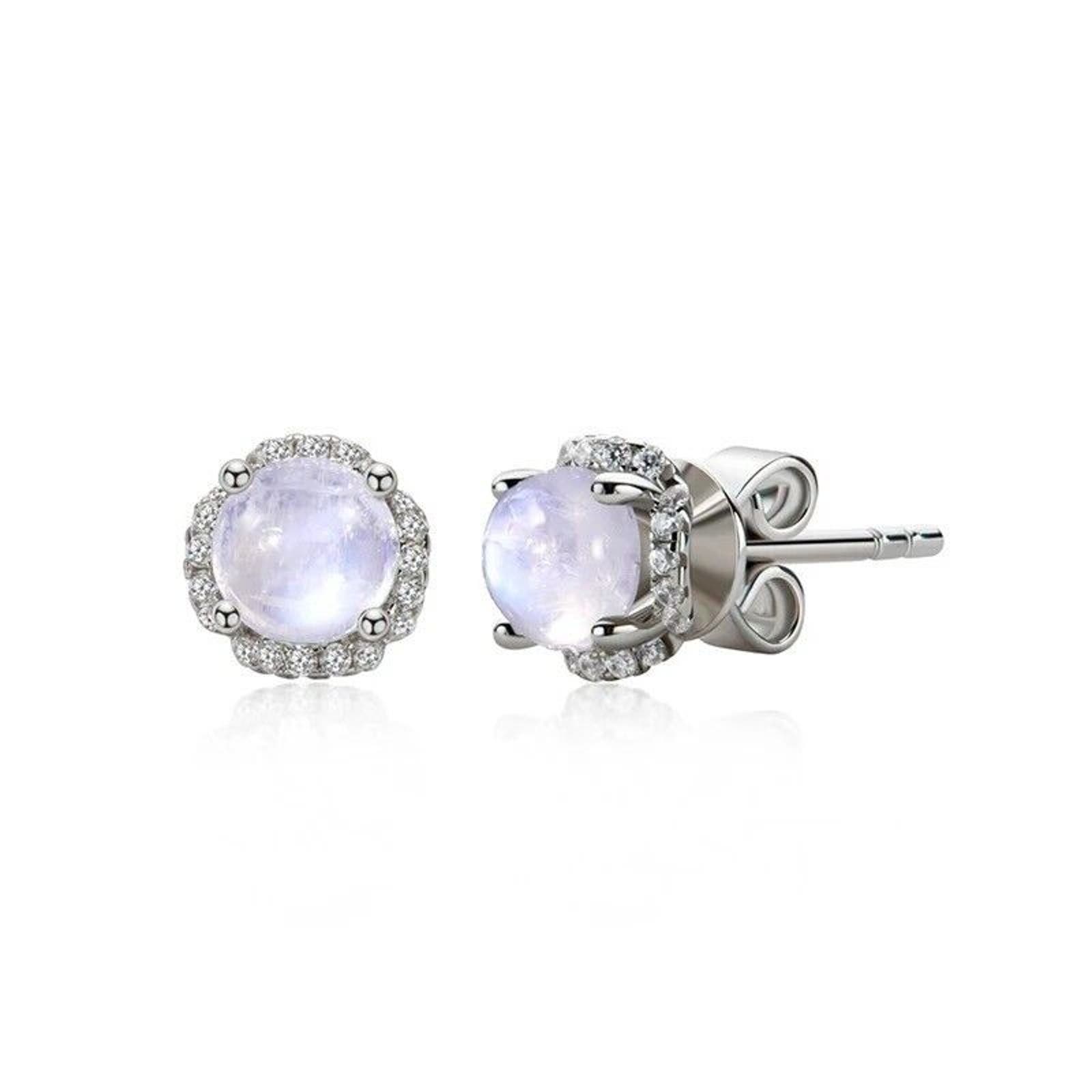 Natural Blue Moonstone Stud Earrings 5mm 925 Sterling Silver Platinum Plated