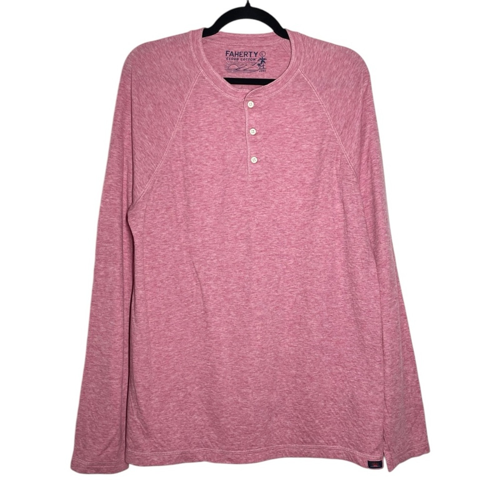 Faherty Heathered Pink Cloud Cotton Pima Cotton Modal Henley Shirt Large