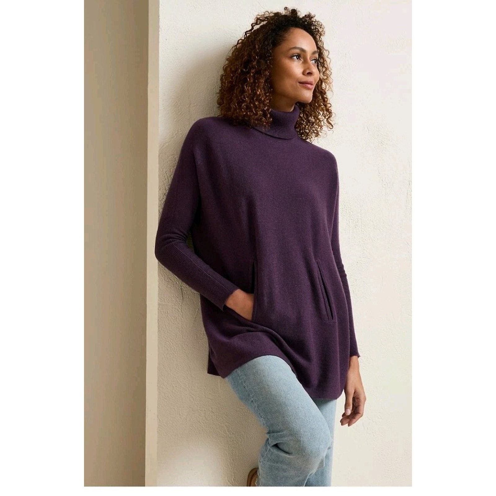 Garnett Hill Oversized Cashmere Wool Turtleneck Sweater Kangaroo Pocket Size M