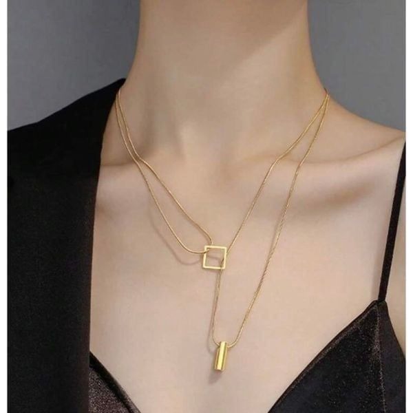 Gold Plated Titanium Steel Geometric Lariat Necklace