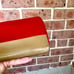 Celine Large Zip Around Wallet Multifuction Grained Calfskin Red Tank Colorblock