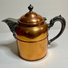 Antique Rochester NY Copper and Brass Hinged Lidded Teapot Kettle Coffee Pot