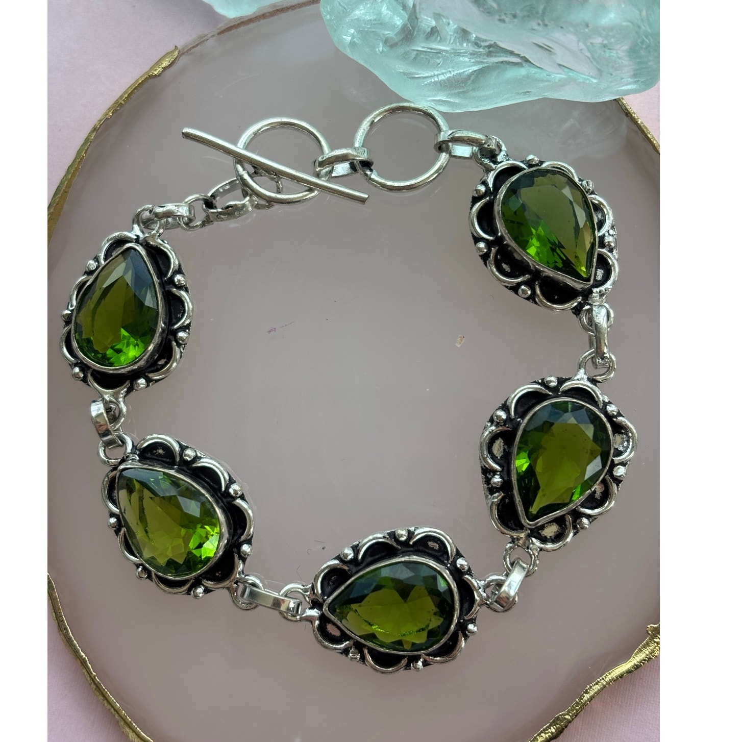 925 SterlingTeardrop Peridot Sterling Bracelet