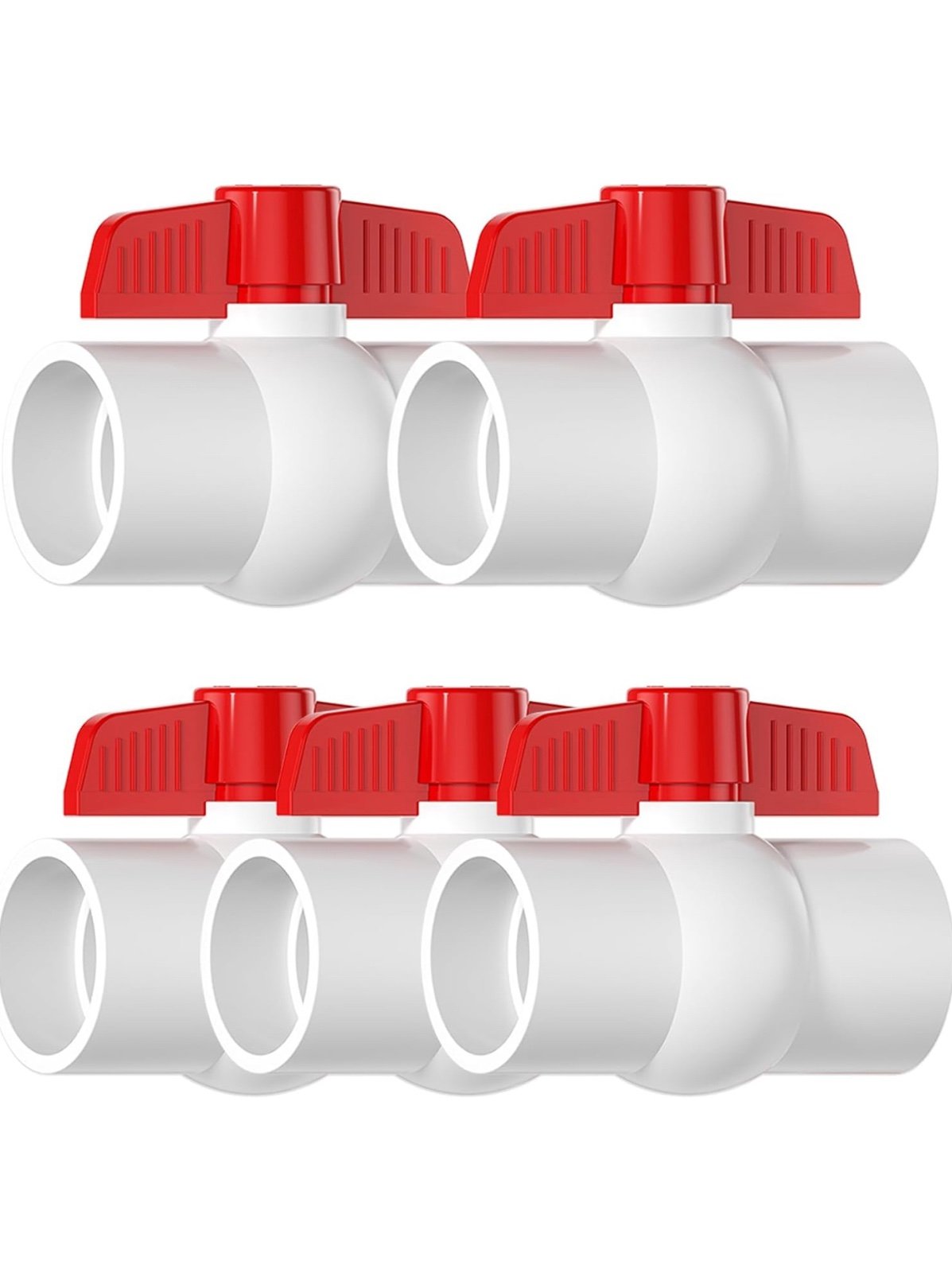 8 PC 1-1/2 PVC Ball Valve, SCH40 Slip PVC Water Pipe Valve with Easy Turn Red T