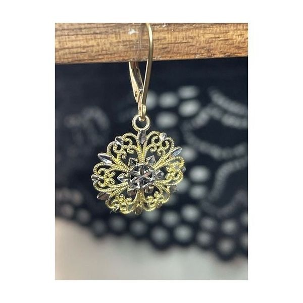 14k two tone filagree dangle earrings