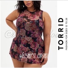 Torrid Multi Rose Floral Mesh Peplum Underwire Swimsuit Swim Dress 2X 18 20