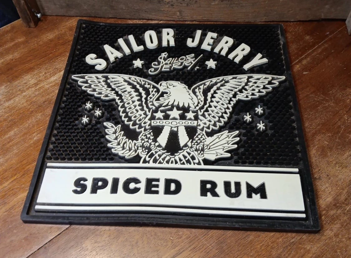 ~ NEW~ SAILOR JERRY SPICED RUM BAR MAT LARGE 14.5 X 14.5 NEW