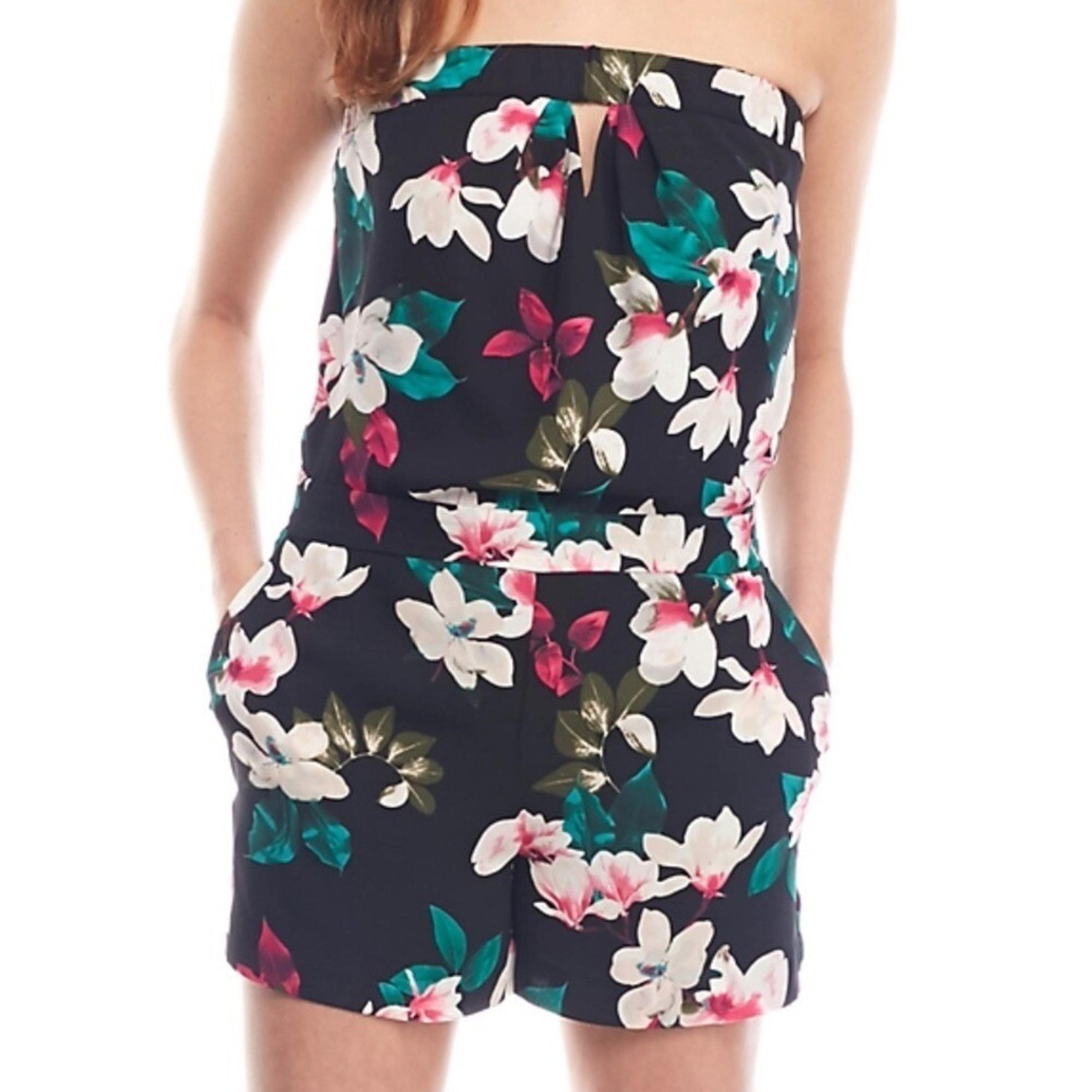 1. State women's Romper Large black pink green white floral NWT