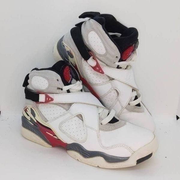 Nike Air Jordan VIII Retro Countdown Boys Preowned White/Gry/Red Sneakers-sz. 5Y