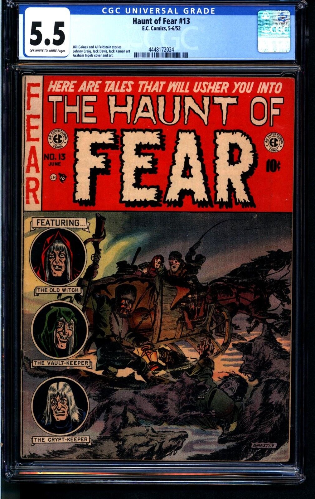 Haunt of Fear #13 (1952) CGC 5.5 -- O/w to white; Graham Ingels wolf attack cvr